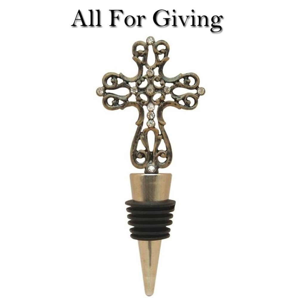 Rustic Cross Wine Bottle Stopper Czech Stones All For Giving NWT
